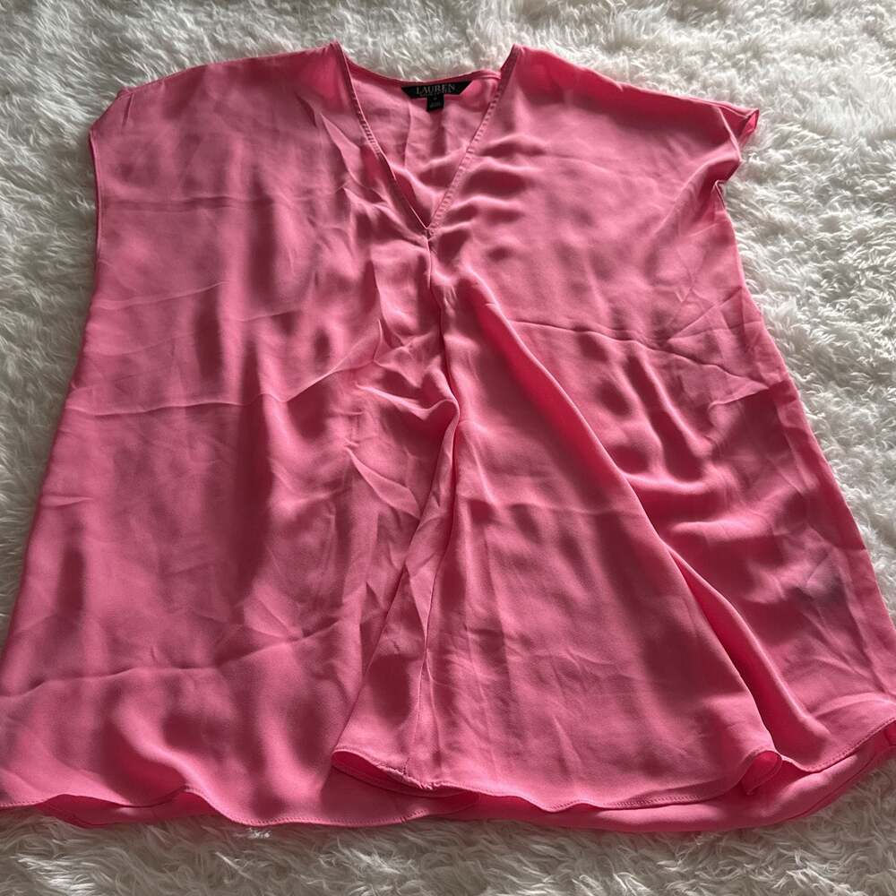 Ralph Lauren Bright Electric Hot Pink V Neck Cap Sleeve Top Blouse Medium